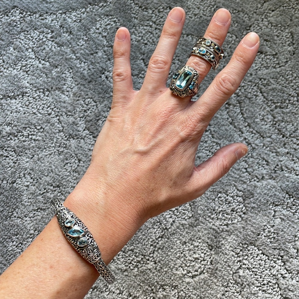 Robert Manse Silver, Gold, Topaz ring, bracelet, earring set